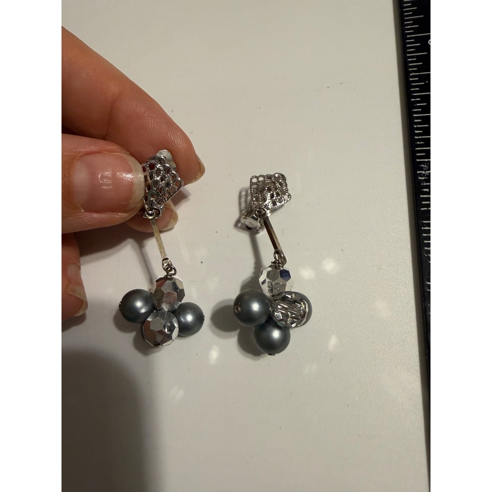 Lewis Segal California Vintage Grey Faux Pearl Crystal Cluster Drop Clip